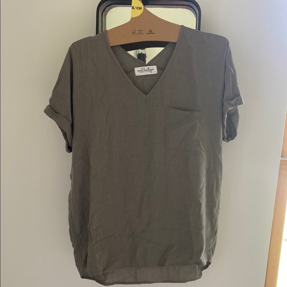 Olive V-Neck Short Sleeve Tee